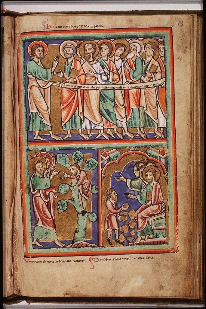 Jesus and Zacchaeus in  a medieval text - From europeana.eu 